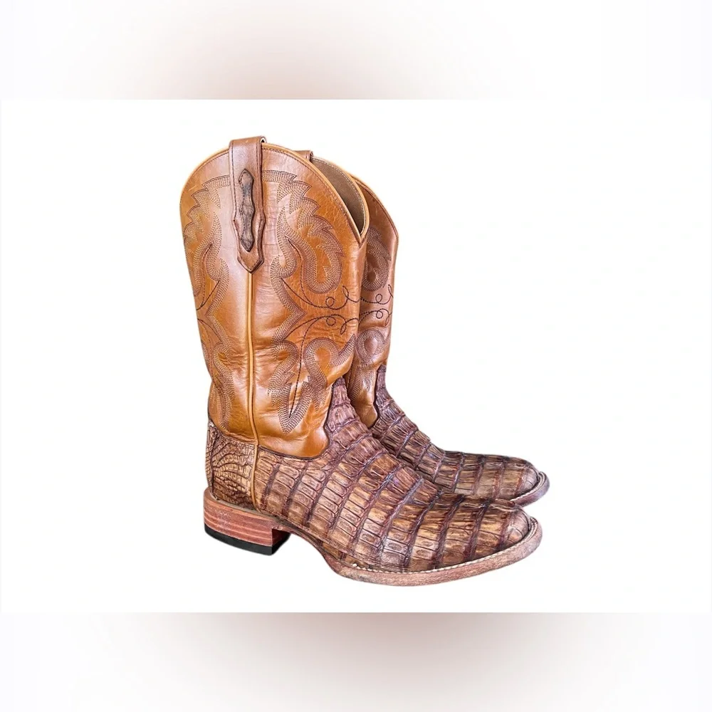Cody James Exotic Caiman Tail Skin Western Boot Broad Square Toe Crocodile Boots - Picture 6 of 15